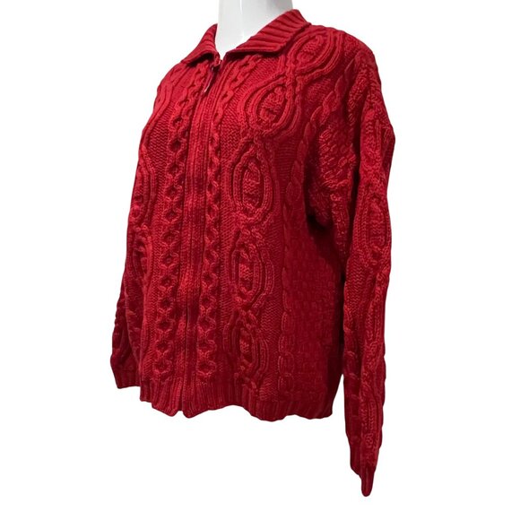 Aran Crafts Ireland Cable Knit Wool Zip Cardigan, Red, S/M - Picture 8 of 9